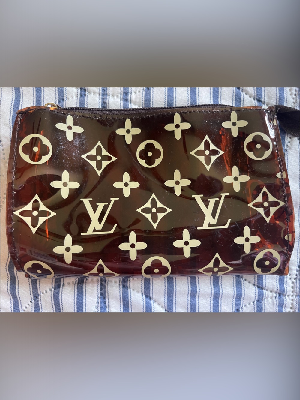 Louis Vuitton Brown Vernis Monogram VINTAGE Zip Wallet Wristlet with Cream Logos